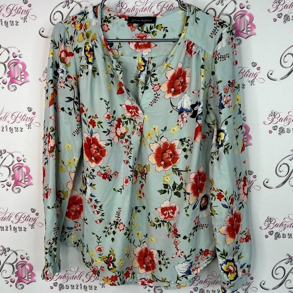 Jasmine & Juliana blouse long sleeve flowers red Elegant Floral Women's Blouse